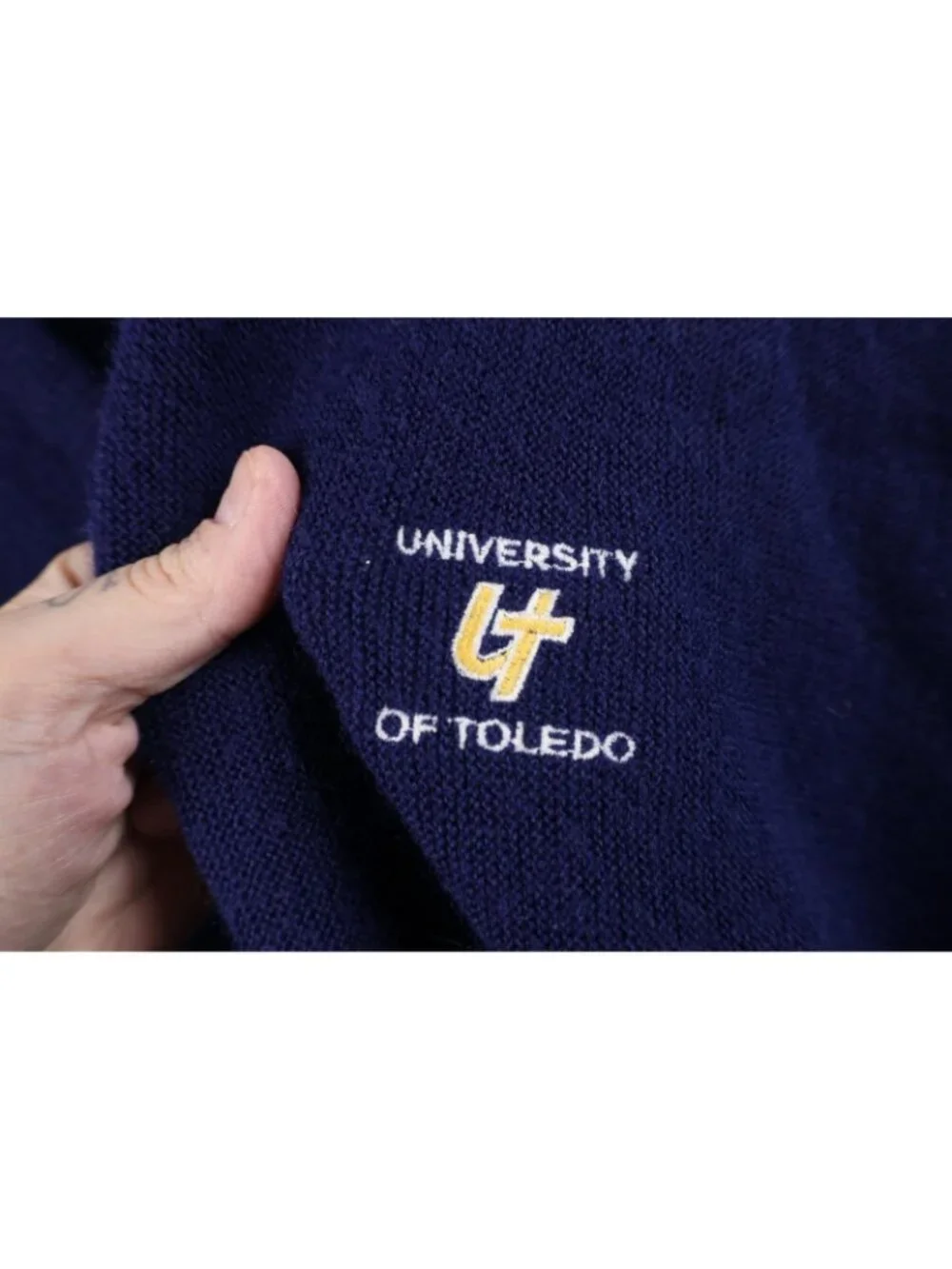 Vintage 70s 80s Mens XL Spell Out University of Toledo Knit V-Neck Sweater USA